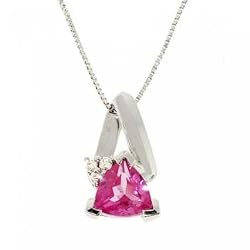 White Gold Pendant Necklace Created Sapphire Diamond