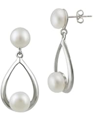 Sterling Silver Teardrop and Freshwater Cultured Pearl Post Earrings