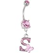 Pink Gem Butterfly INITIAL Dangle Belly Ring - LETTER "S"