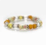 Lampwork Glass Beads Stretch Bracelet Yellow Rose- 7 Inches