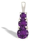 14K White Gold Genuine Round Amethyst 3-Stone Pendant