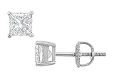 14K White Gold : Princess Cut Diamond Stud Earrings 1.00 CT. TW.