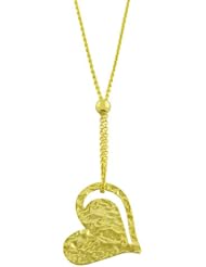 14 Karat Yellow Gold Hammered Cut-out Heart Pendant Necklace (17 Inch)