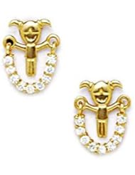 14k Yellow Gold CZ Small Skipping Girl Screwback Earrings - Measures 10x8mm - JewelryWeb