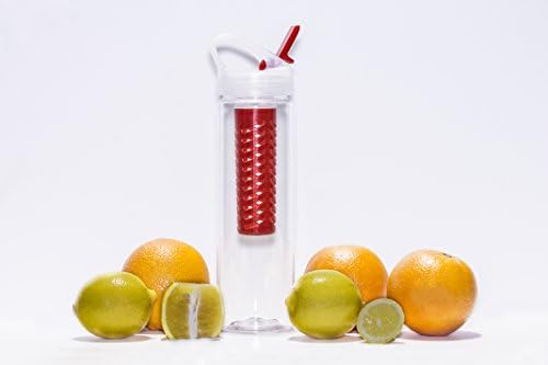 Infuser Water Bottle Plastic 2 Pack Flavor Water with Fruit Red Basket and Red Straw 26oz