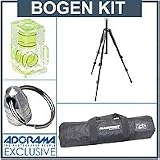 Manfrotto 055XB Black Tripod Legs Kit, with Adorama Deluxe Tripod Case, Double Bubble Level, Tripod Hanger