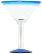 Hand Blown Glass with Sea Blue Rim Martini Glass 7"H 10oz Set of Four