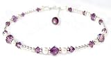 Damali .925 Sterling Silver Anklets February Amethyst Swarovski Crystal Ankle Bracelets
