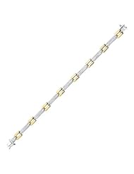 14 Karat Yellow Gold and Silver With Rhodium Finish 7.25" Shiny Diamond Cut Bar Link Fancy Bracelet With Box Catch Clasp