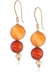 Carnelian Round Bead and Swarovski Elements Bicone Bead Drop Earrings Gold Silver Earwire