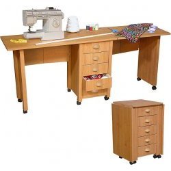 Mobile Desk Double - folding desk for extra space (Oak) (29.5"H x 71"W x 18"D)