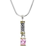 16 Inch Antiqued Two Toned PINK .5 Carat Cubic Zirconia RECTANGULAR Necklace