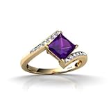 14K Yellow Gold Genuine Square Amethyst and Diamond Bypass Ring