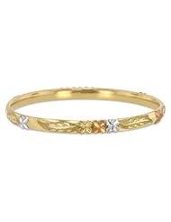 14K Tri Color Yellow White Rose Gold Ladies Hollow Flowers 5.0mm Wide Bangle Bracelet