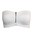 Seamless White Strapless Zipper Tube Top Bra with Bra Cups