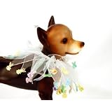 White Party Collar with Multi Colored Bunnies Boa for Dogs  White Small 