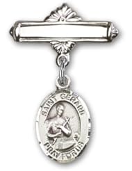 Sterling Silver Baby Badge with St. Gerard Charm and Polished Badge Pin