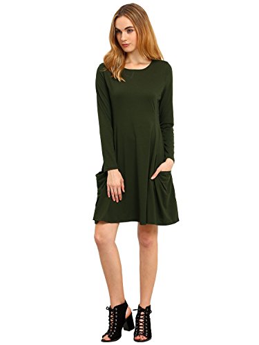 ROMWE Women's Loose T-Shirt Long Sleeves Casual Pockets Plain Dress