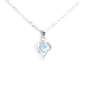Birthstone March Aqua Heart Crystal Sterling Silver Necklace