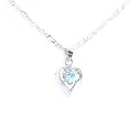 Birthstone March Aqua Heart Crystal Sterling Silver Necklace