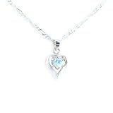 Birthstone March Aqua Heart Crystal Sterling Silver Necklace