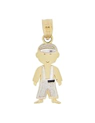 14k Yellow Gold White Rhodium Accents, Boy Pendant Charm 8mm Wide