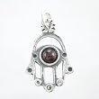 Hamsa Hand Pendant with Garnet Gemstone in Sterling Silver, #8382