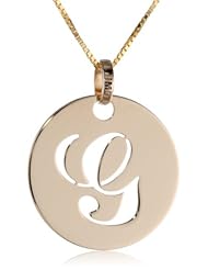 14k Yellow Gold Italian Script Initial Disc Pendant Necklace, 18"