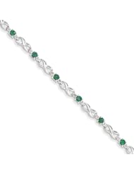 14k White Gold W/ Diamond And Emerald Gemstone Bracelet, Size 4.74