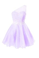 A-line Organza Cocktail Above the Knee Short One Shoulder Beaded Crystal Homecoming Dress/Prom Dress/Party Dress/Mini Dress 