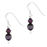 Sterling Silver. 925 Purple Glass Cats Eye Genuine Swarovski Crystal Bead Beaded Earrings - B000UAS0PC