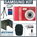 Samsung Digimax S730 Red Digital Camera Kit, with 1 GB SD Memory Card, Deluxe Carry Case, Mini Table Top Tripod, Neck Strap, Memory Card Wallet, Screen Protecters for Cameras LCD Screen, Cleaning Fluid with Cloth