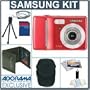 Samsung Digimax S730 Red Digital Camera Kit, with 1 GB SD Memory Card, Deluxe Carry Case, Mini Table Top Tripod, Neck Strap, Memory Card Wallet, Screen Protecters for Cameras LCD Screen, Cleaning Fluid with Cloth