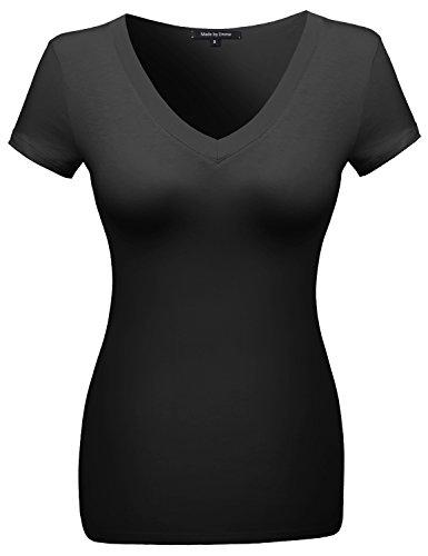 MBE Women's Basic Solid Vneck Various Color Short Sleeve