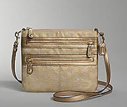 Coach Signature Bonnie Linen Lurex Swing Pack Messenger Crossbody Bag Purse 42792 Dark Natural Gold