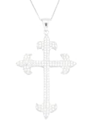 "Fleur De Lys" Cz Cross Pendant Necklace in .925 Sterling with an 18" Chain