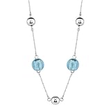 Serene Blue: Sterling Silver Murano Glass Station Style fully-drilled Bead Necklace with Silver Beads
