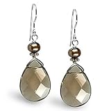 Pear-Cut Smoky Topaz Sterling Silver Earrings With Chocolate Freshwater Pearls