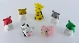 Japanese Iwako Puzzle Erasers: 4 Hamsters, Giraffe, Cow & Pig Erasers