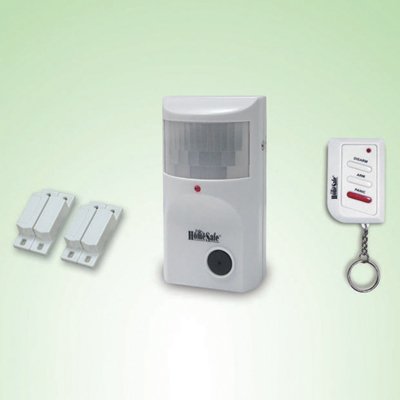 GSI Quality Wireless Indoor IR Motion Detector With High Output Alarm Siren/Chime - 2 Magnetic Door/Window Sensors Included - Remote Control With Panic Button - Anti Intruder Security Device