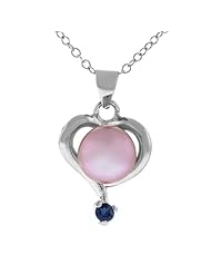 Heart Shape Freshwater Pearl Blue Sapphire Pendant 18"
