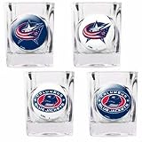 NHL Columbus Blue Jackets Four Piece Square Shot Glass Set (Individual Logos)