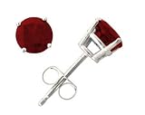 All-Natural Genuine 4 mm, Round Ruby earrings set in 14k White Gold