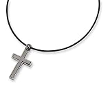 Titanium Leather Cord Cross Necklace - 18 inches