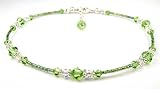 August Peridot Beaded Anklets - Adjustable Birthstone Ankle Bracelets in Sterling Silver Handmade Jewelry