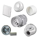 High Power Inline Loft Mounted Bathroom/Shower Extractor Fan Kit with Light and timer 4/100mm  from Vents