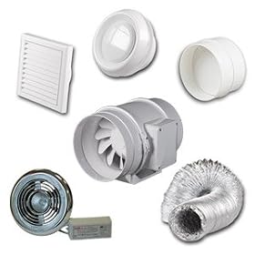 High Power Inline Loft Mounted Bathroom/Shower Fan Kit with Light 4"/100mm