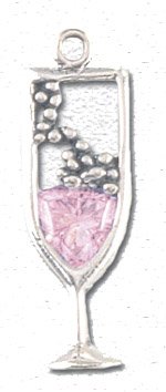 Solid Sterling Silver Pink Champagne Charm