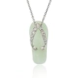 Sterling Silver CZ and Green Jade Flip Flop Slide Pendant