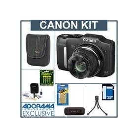 Canon PowerShot SX160 IS Digital Camera, Black - Bundle with Lowepro Dublin 30 Camera Pouch, Kingston 8GB Class 4 SDHC Memory Card, Adorama Cleaning Kit, Jr Flex Tripod & PerfPower 4 AA Alkaline Batteries, USB 2.0 Secure Digital/MMC Reader & LCD Screen Protector Kit